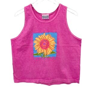 VTG 90s Fresh Produce Tank Top One Size Sunflower Graphic Print Pink Oversized